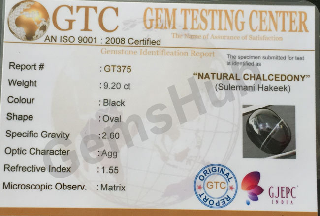 Natural Certified Sulemani Black Hakik Stone, 9.20